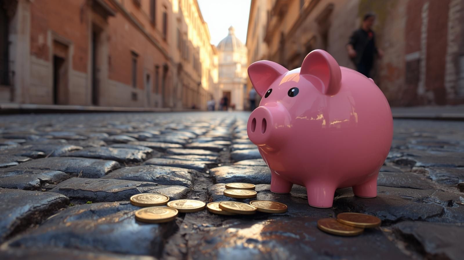 Tirelire sur le sol dans une rue de Rome